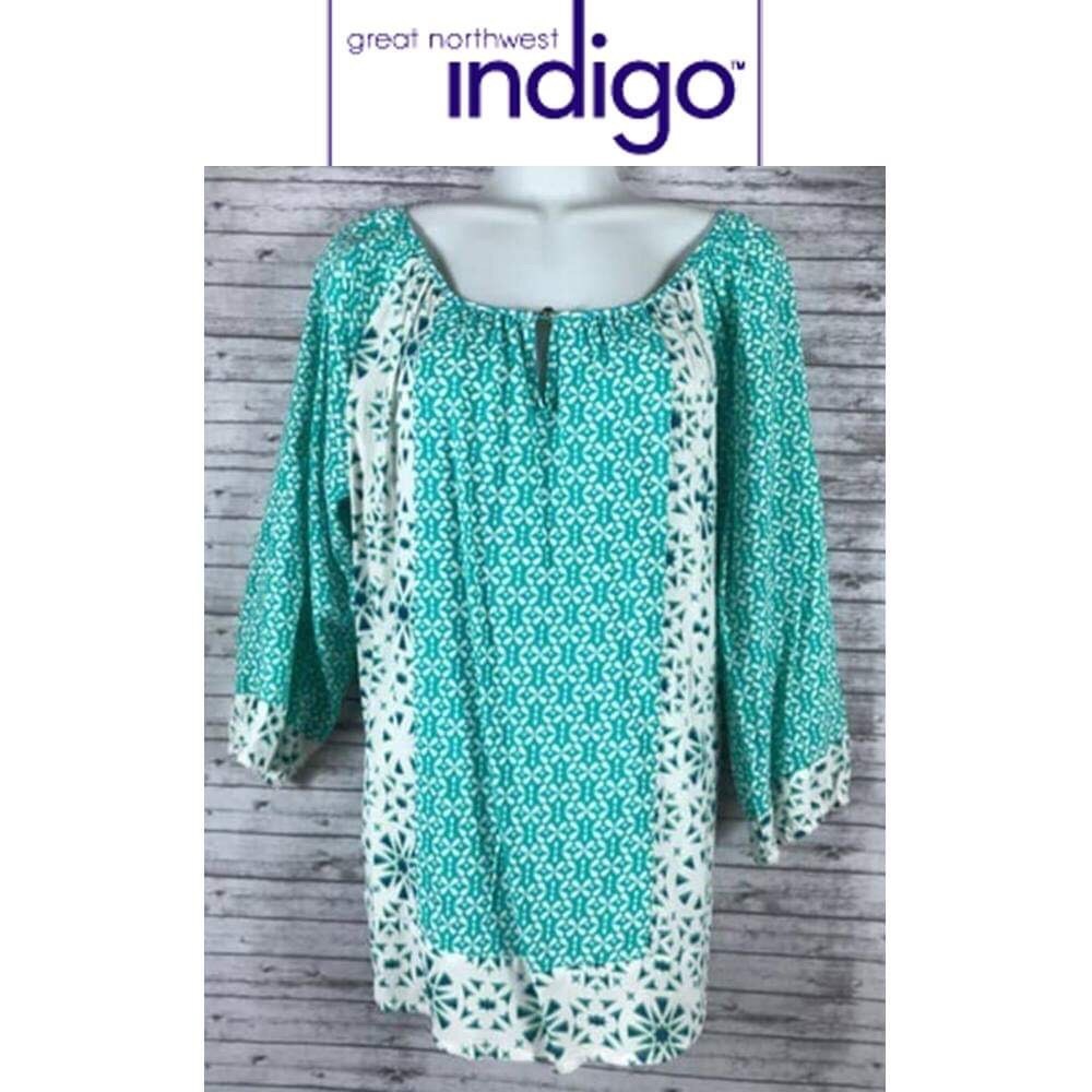 Indigo Long Sleeve Floral Blouse Size Small
